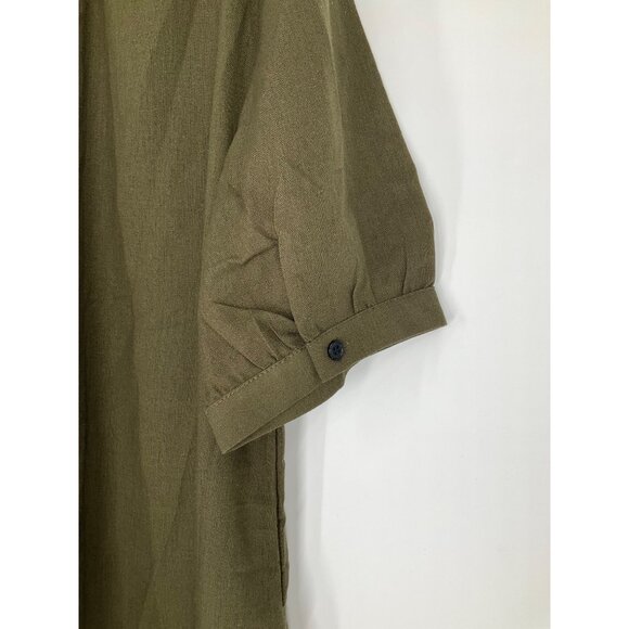 Mini bee Womens Olive Green Linen Blend Short Sleeve Tunic Top XXL Lagenlook - Picture 10 of 11
